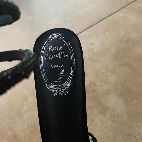 Rene Caovilla Black Crystal Margot Snake Wrap Heels EU Size 40 US Size 9 - Picture 8 of 16